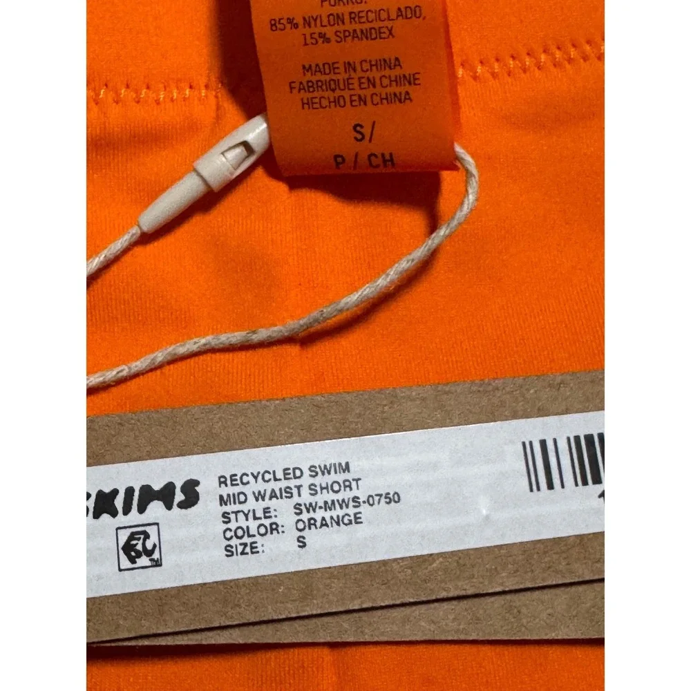 SKIMS Recycled Swim Mid Waist Short Orange SW-MWS-0750 Womens Size S NWT